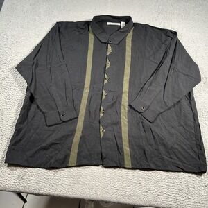 Monte Carlo Shirt Mens 4XL Black Green Striped Button Up Long Sleeve Vintage 90s